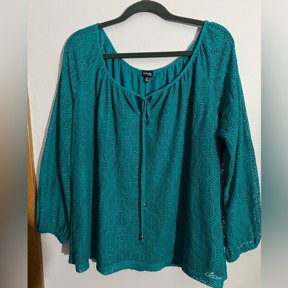 Rafaella Teal Lace Blouse